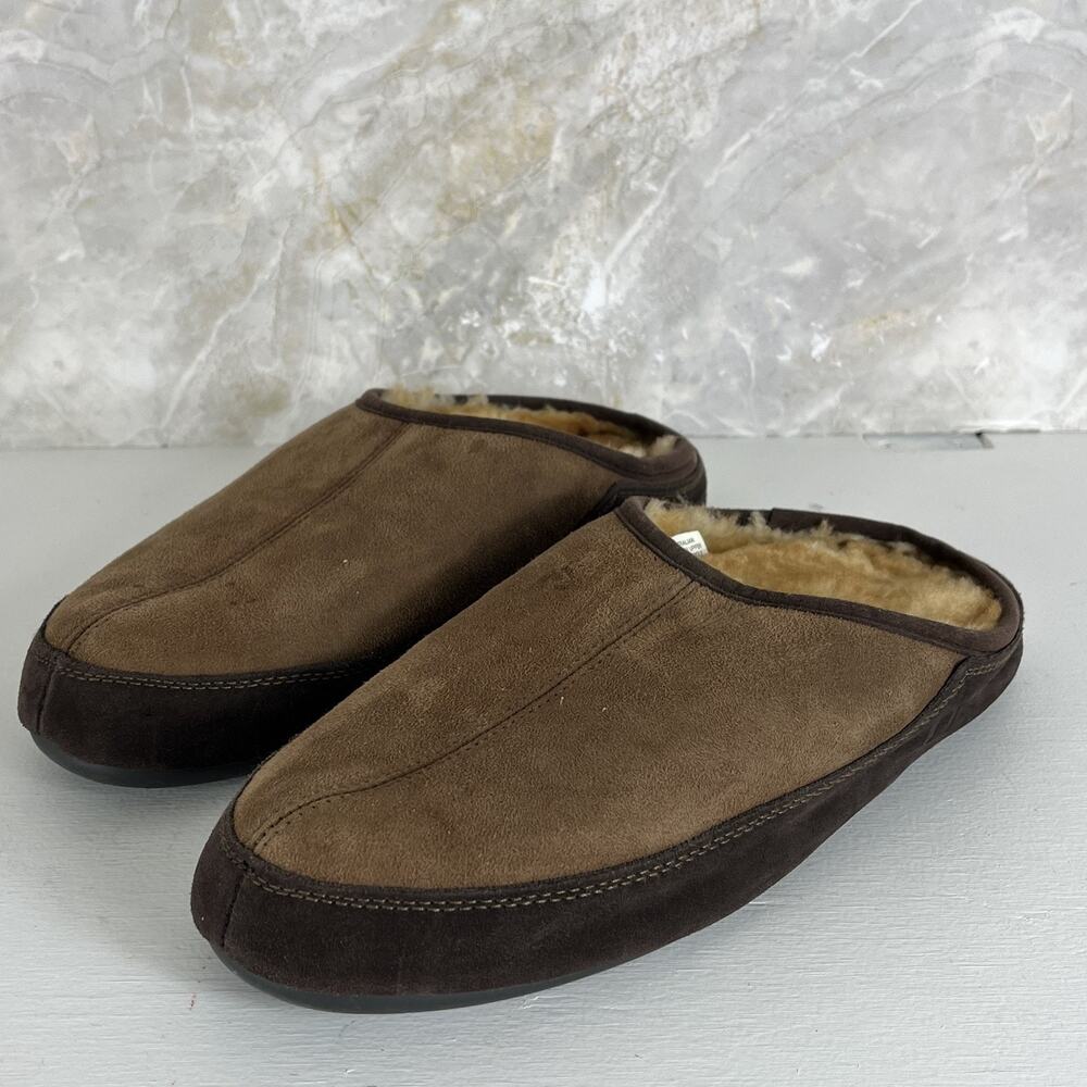 Qwarūba Two Toned Brown Suede Mule Slippers Mens 11 Womens 12 Fur Lined